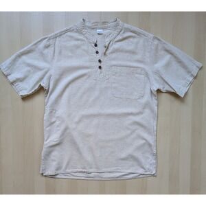 Made In Nepal Cotton Linen 1/4 Button T Shirt With Pocket 42 Large Resort wear